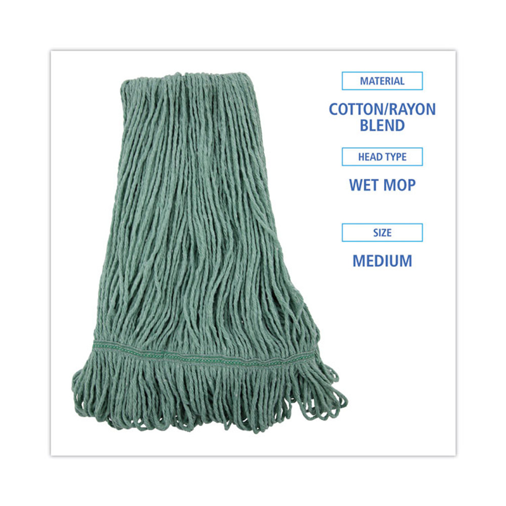 BOARDWALK 502GNNB Narrowband Looped-End Mop Head, Premium Standard Head, Cotton/Rayon Fiber, Medium, Green, 12/Carton