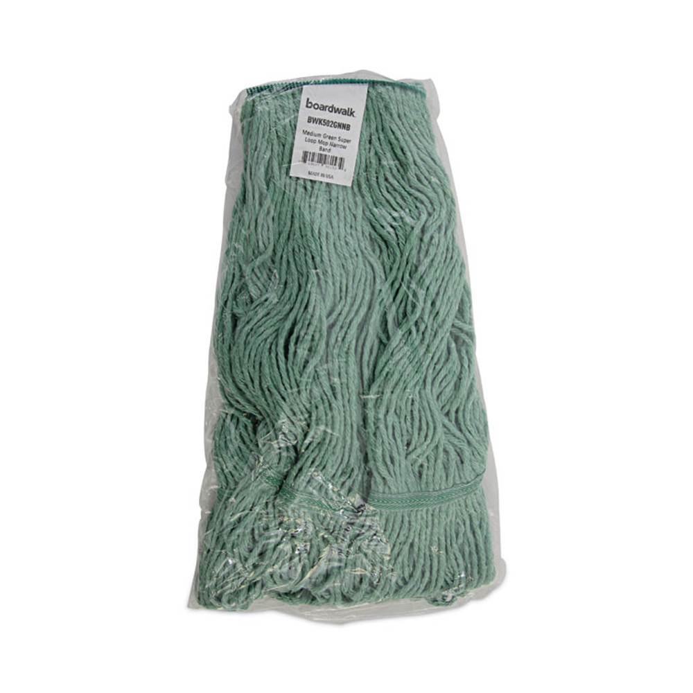 BOARDWALK 502GNNB Narrowband Looped-End Mop Head, Premium Standard Head, Cotton/Rayon Fiber, Medium, Green, 12/Carton