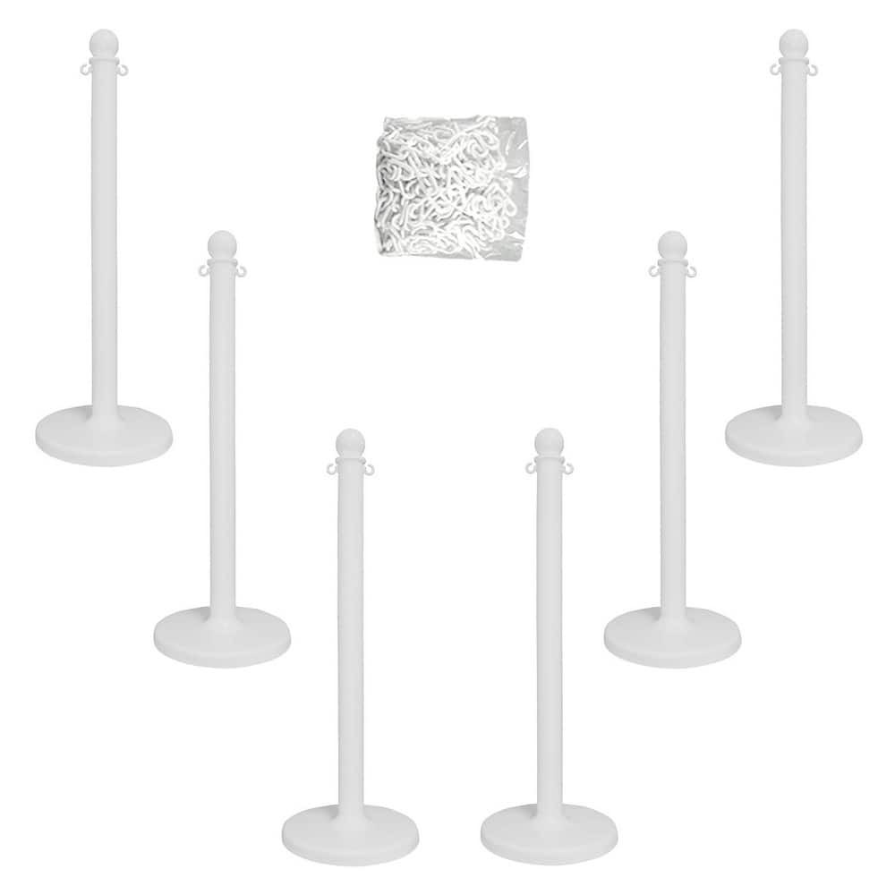 Mr. Chain 71101-6 Stanchion & Chain Kit: Plastic, White, 50' Long, 2" Wide