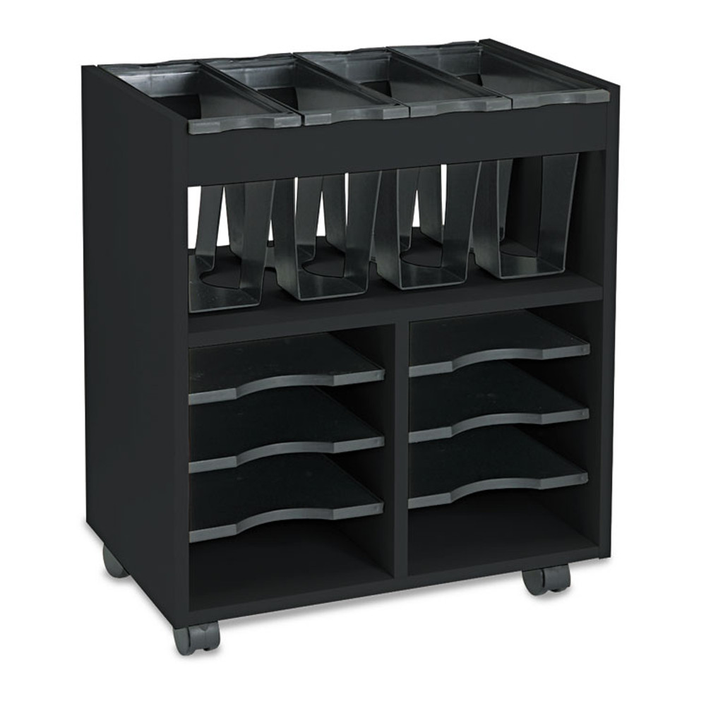 SAFCO PRODUCTS 5390BL Go Cart Mobile File, Engineered Wood, 8 Shelves, 4 Bins, 14.5" x 21.5" x 26.25", Black