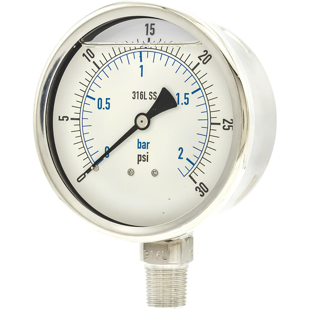PIC Gauges PRO301L402C-01 Pressure Gauges; Gauge Type: Industrial Pressure Gauges ; Scale Type: Dual ; Accuracy (%): 1% full-scale ; Dial Type: Analog ; Thread Type: NPT ; Bourdon Tube Material: 316 Stainless Steel