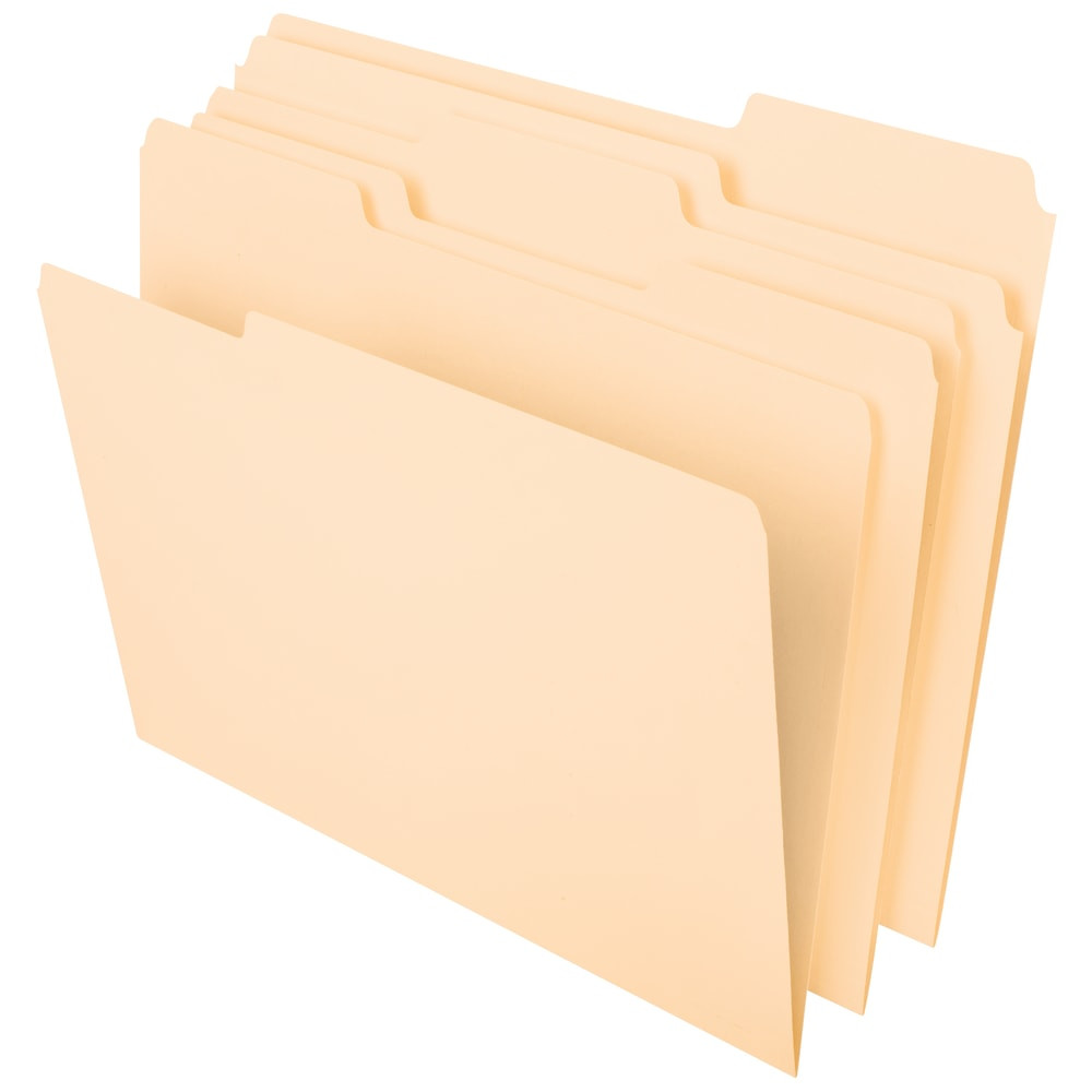 OFFICE DEPOT OD752 1/3  Brand File Folders, 1/3 Tab Cut, Assorted Position, Letter Size, Manila, Pack Of 100 Folders