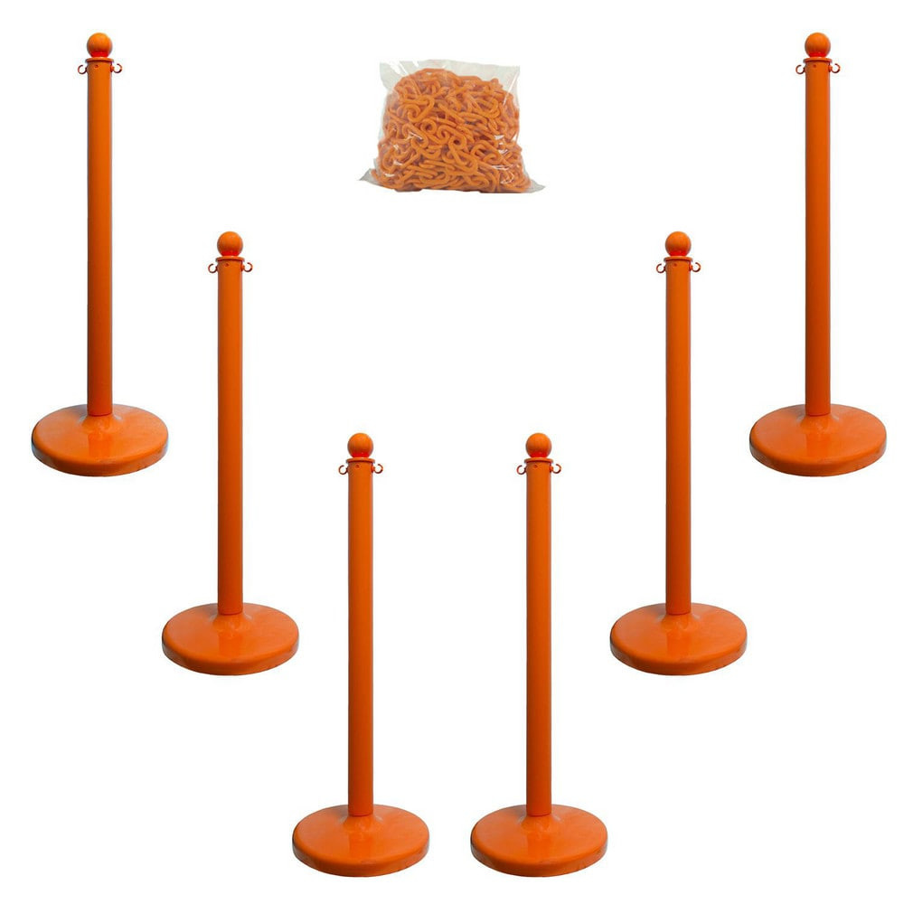 Mr. Chain 71112-6 Stanchion & Chain Kit: Plastic, Orange, 50' Long, 2" Wide