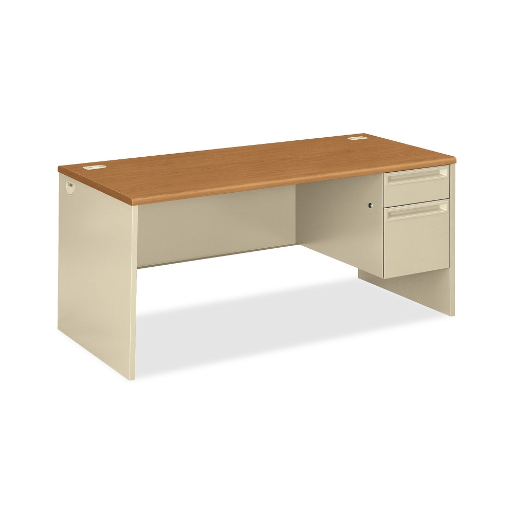 HNI CORPORATION HON 38291RCL  38000 66inW Right-Pedestal Computer Desk With Lock, Harvest/Putty