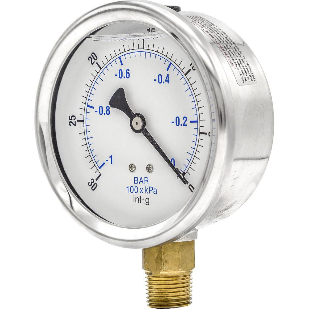PIC Gauges 201L-402A Pressure Gauges; Gauge Type: Industrial Pressure Gauges ; Scale Type: Dual ; Accuracy (%): 2-1-2% ; Dial Type: Analog ; Thread Type: NPT ; Bourdon Tube Material: Bronze