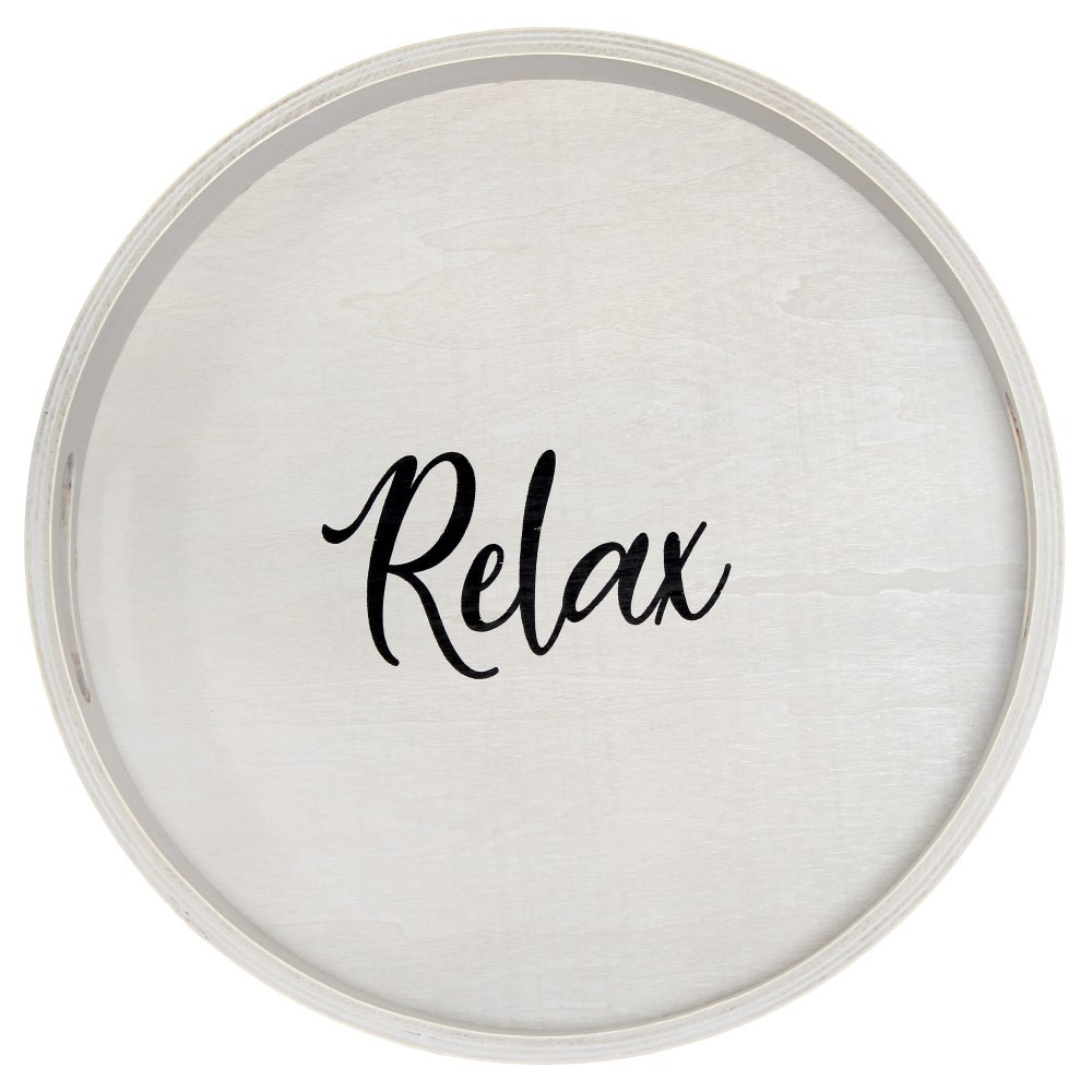 ALL THE RAGES INC Elegant Designs HG2013-GYX  Decorative Round Serving Tray, 1-11/16inH x 13-3/4inW x 13-3/4inD, Gray Wash Relax