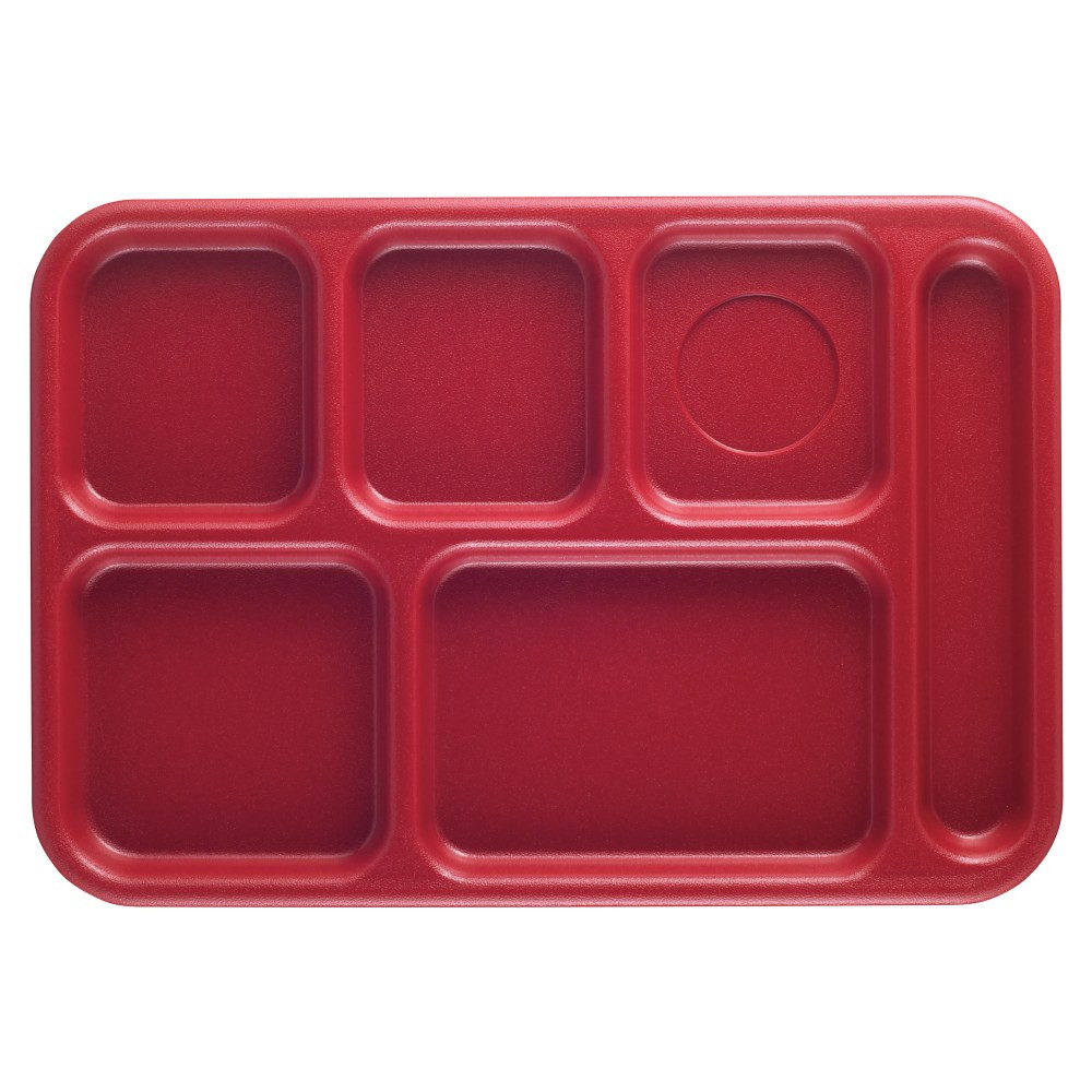 Designed with 5 compartments for food and a utensil compartment, these trays help keep the main dish, sides and eating accessories separate. The easy-grip handles are great for little hands, making them a smart choice for schools.  5 compartments for food and a separate space for utensils.  Durable polymer plastic construction withstands daily use and features a textured surface to resist scratches.  Easy-grip handles for a sure hold.  Sloping walls keep the contents inside and allow speedy drying.  Dishwasher-safe design.