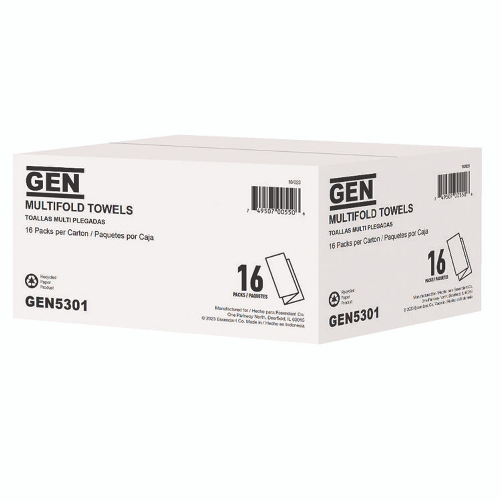 GEN 5301 Multifold Towels, 1-Ply, 9.25 x 9.05, White, 250/Pack, 16 Packs/Carton