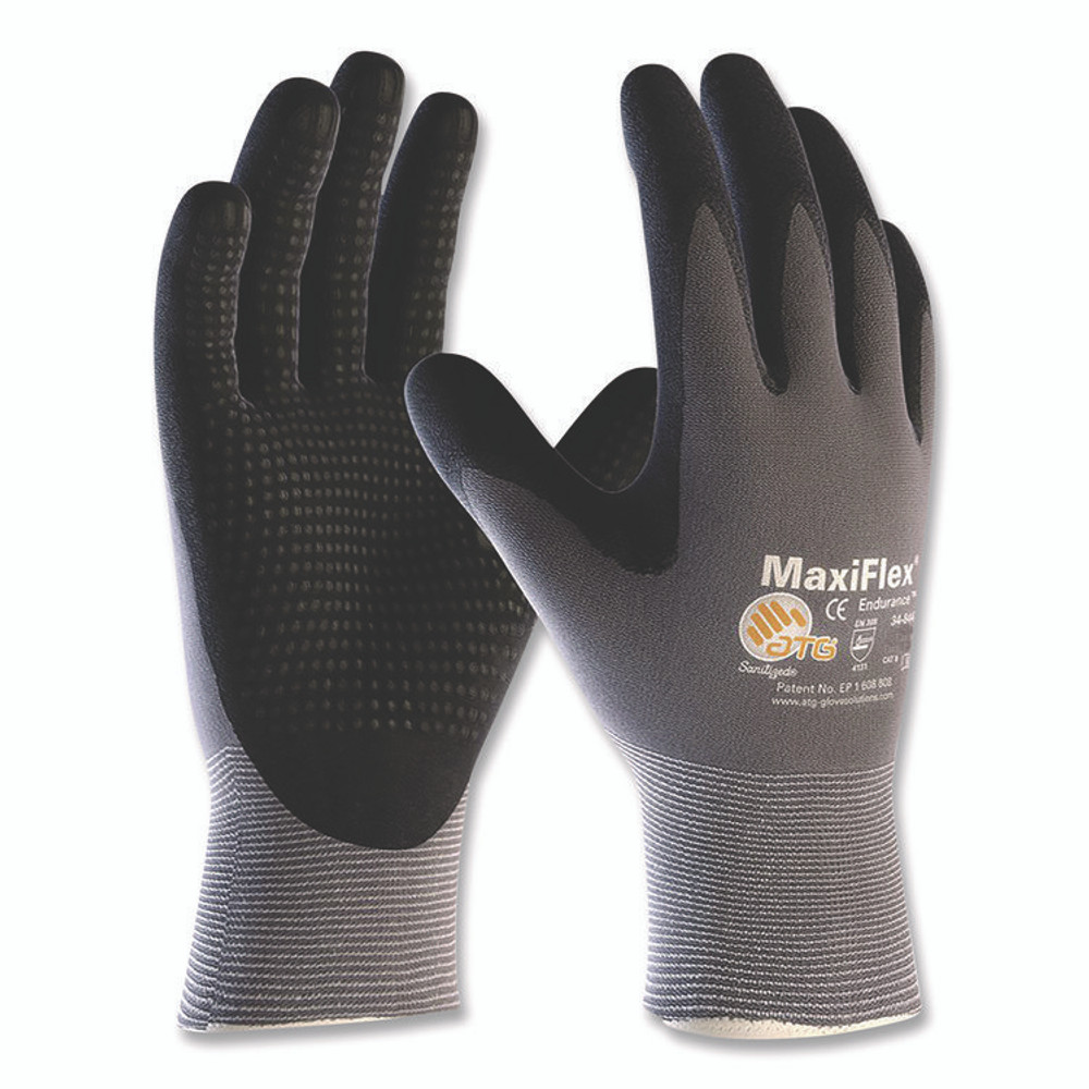 ATG MaxiFlex® 34874L Ultimate Seamless Knit Nylon Gloves, Nitrile MicroFoam Grip: Palm/Fingers, EN388: 4131, Large, Gray, 12 Pairs