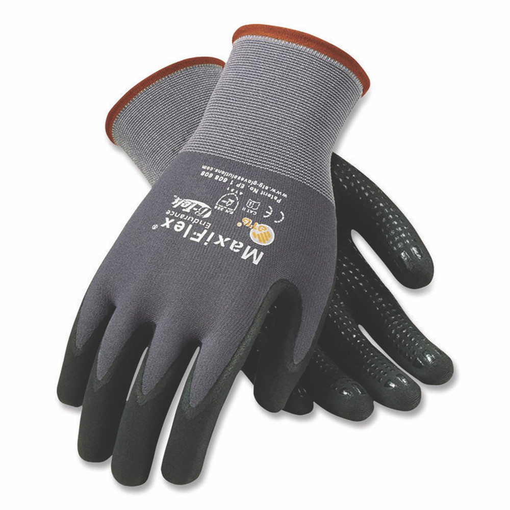 ATG MaxiFlex® 34874L Ultimate Seamless Knit Nylon Gloves, Nitrile MicroFoam Grip: Palm/Fingers, EN388: 4131, Large, Gray, 12 Pairs