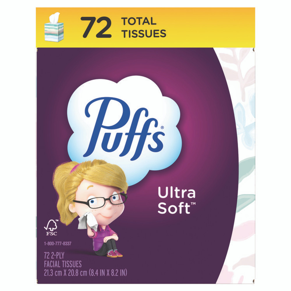 PROCTER & GAMBLE Puffs® 97788BX Ultra Soft Facial Tissue, 2-Ply, White, 72 Sheets/Box