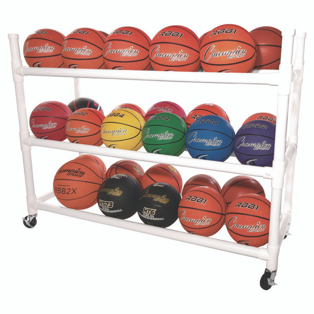 CHAMPION SPORT Sports 30CART 30 Basketball Heavy-Duty Cart, Heavy-Duty Plastic, 176 lb Capacity, 19 x 55 x 45, White