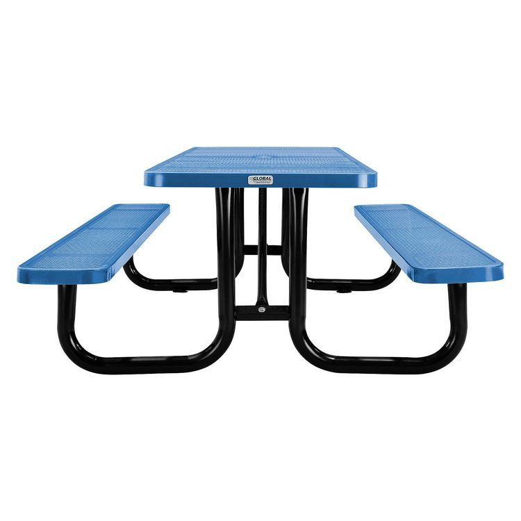 GLOBAL INDUSTRIAL 694555BL Perforated Steel Picnic Table, Rectangular, 72 x 62 x 29.5, Blue Top, Blue Base/Legs