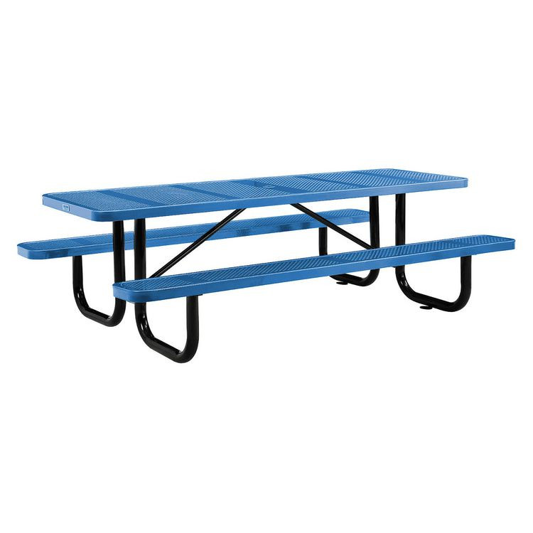 GLOBAL INDUSTRIAL 694555BL Perforated Steel Picnic Table, Rectangular, 72 x 62 x 29.5, Blue Top, Blue Base/Legs
