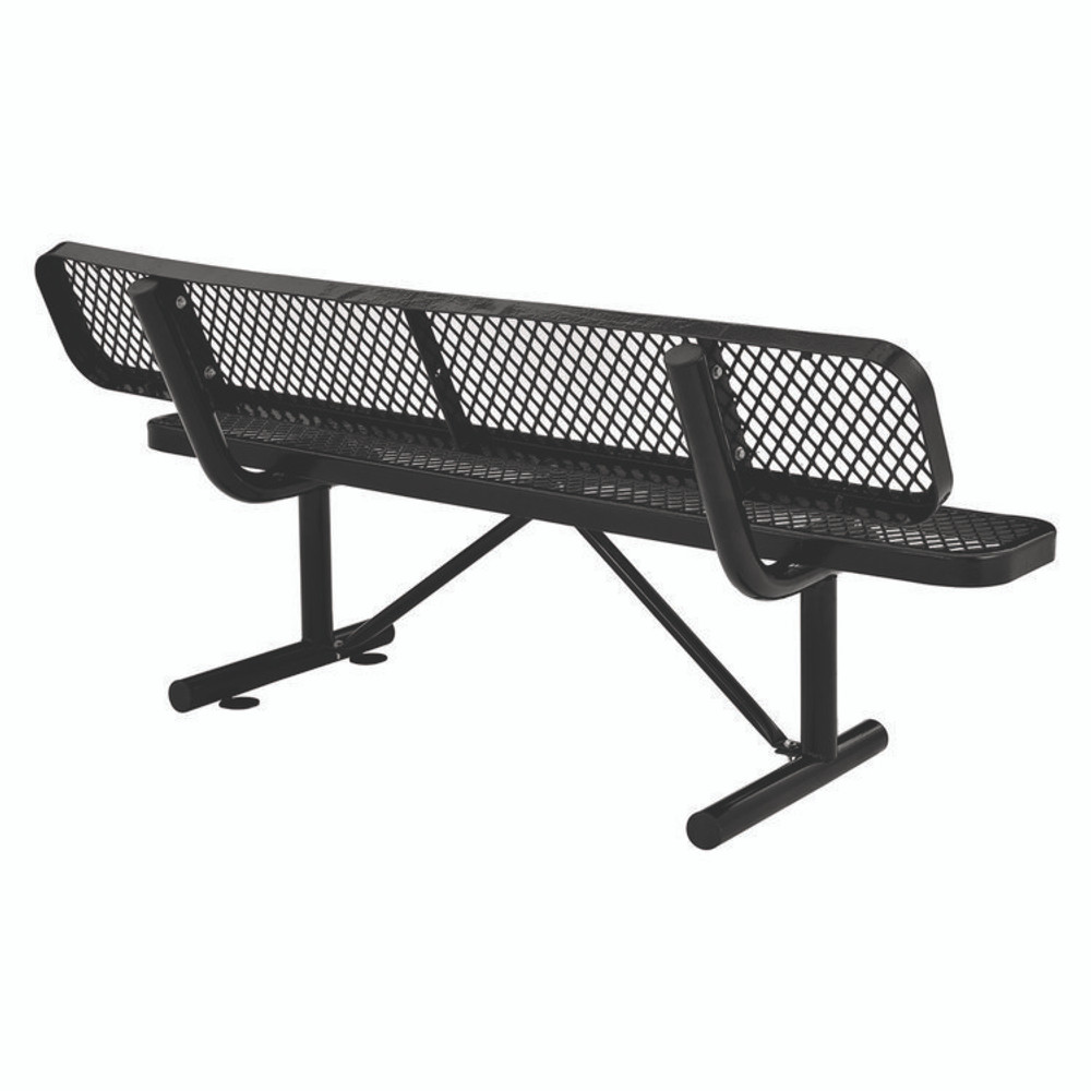 GLOBAL INDUSTRIAL 277154BK Expanded Steel Bench With Back, 72" x 24" x 33", Black Seat/Back, Black Base