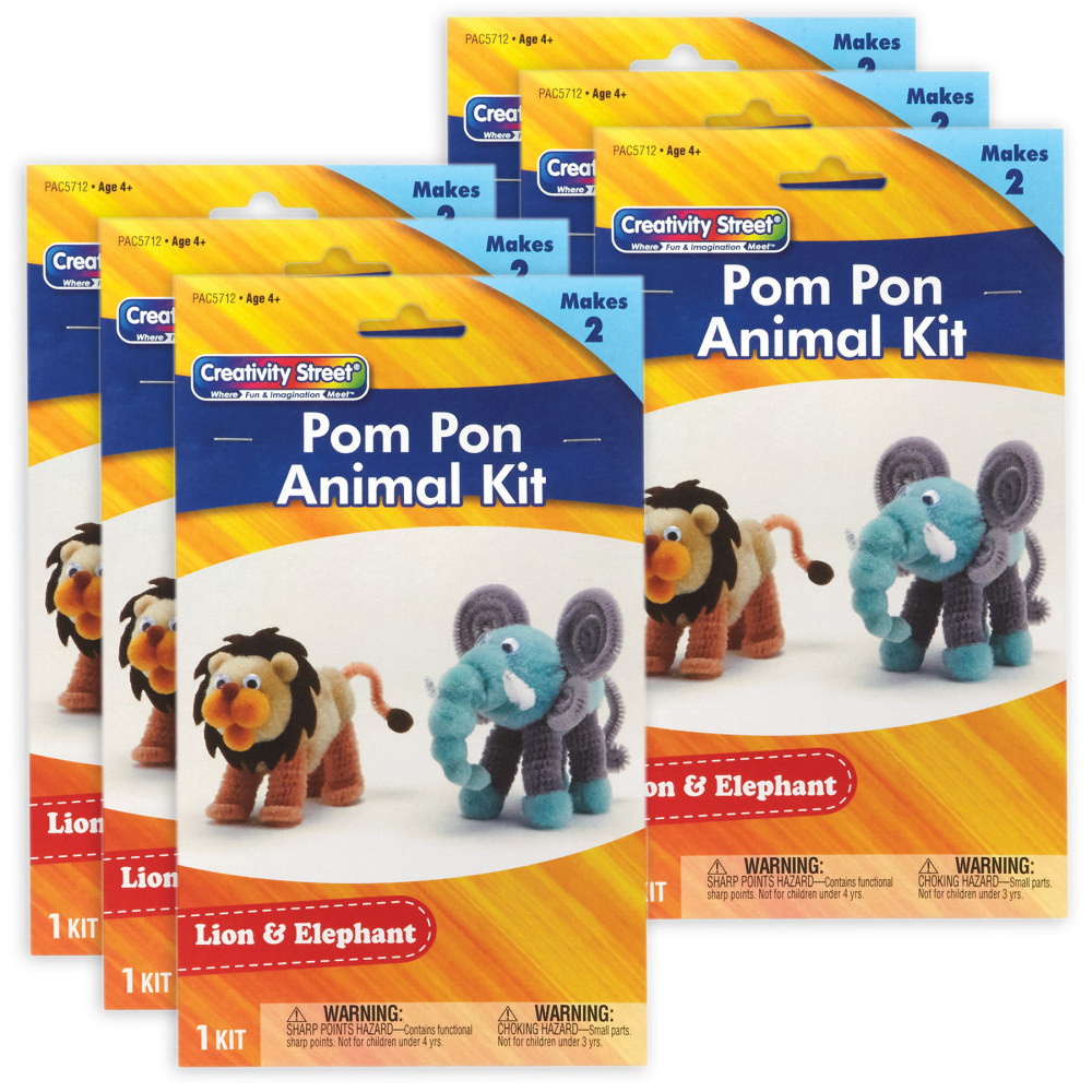 EDUCATORS RESOURCE PACAC5712-6 Creativity Street Pom Pom Animal Kits, Lion & Elephant, 2 Animals Per Kit, Set Of 6 Kits