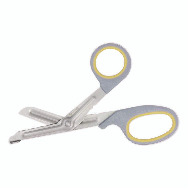 FIRST AID ONLY, INC. 90292 Titanium-Bonded Angled Medical Shears, 7" Long, 3" Cut Length, Crane-Style Gray/Yellow Handle