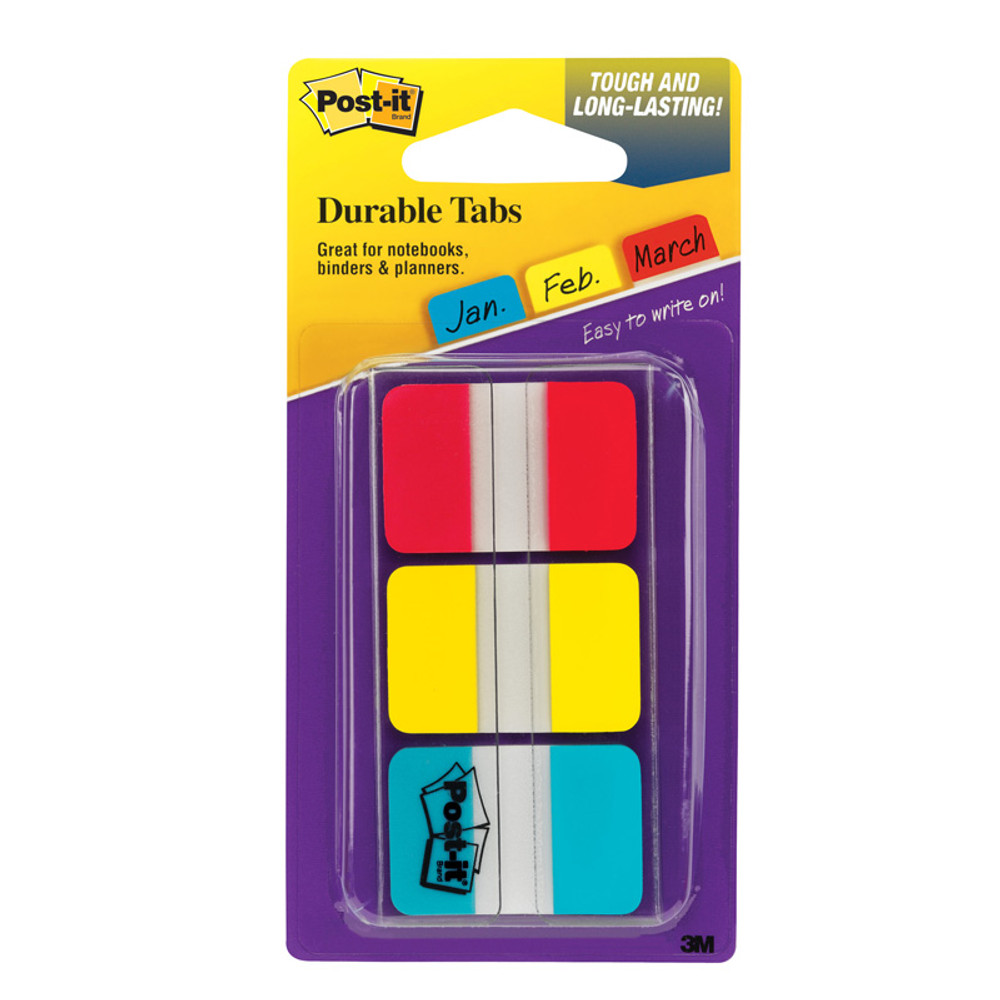 3M COMPANY Post-it® Tabs, 1" Solid, Red, Yellow, Blue, 22 Tabs/Color, 66/Dispenser