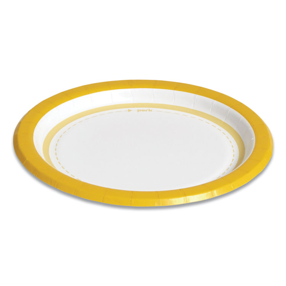 PERK 24375258 Everyday Paper Plates, 6" dia, White/Yellow, 125/Pack