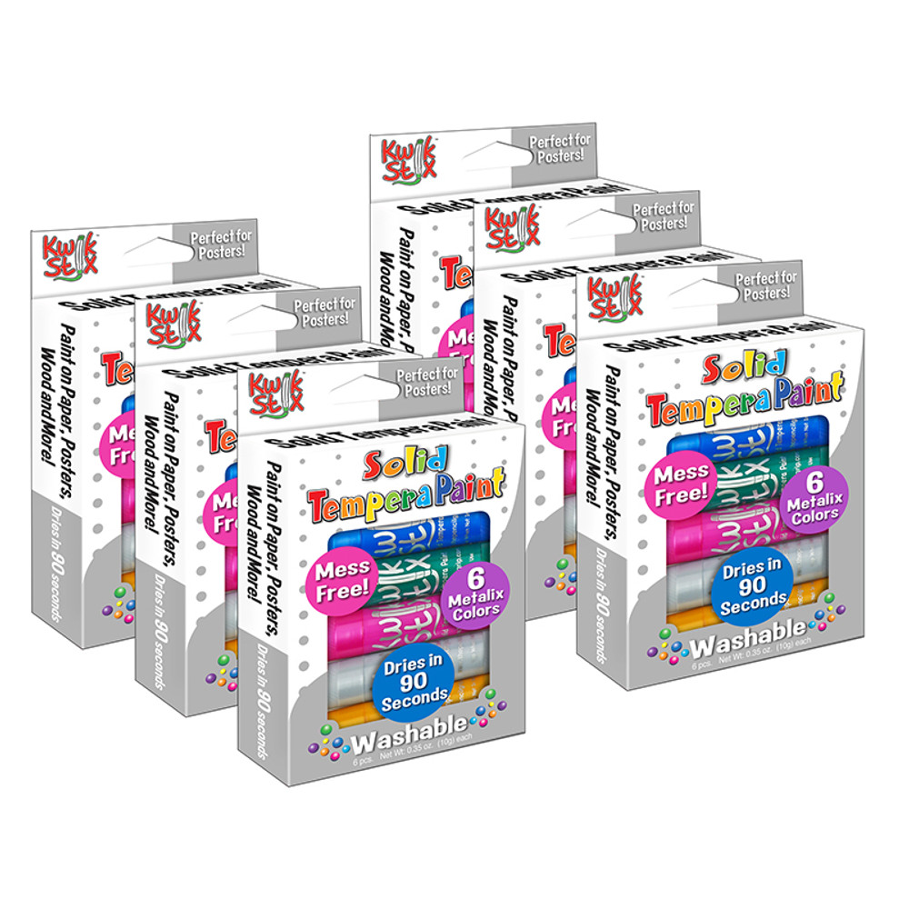 THE PENCIL GRIP Kwik Stix™ Solid Tempera Paint Sticks, Metallic Colors, 6 Per Pack, 6 Packs