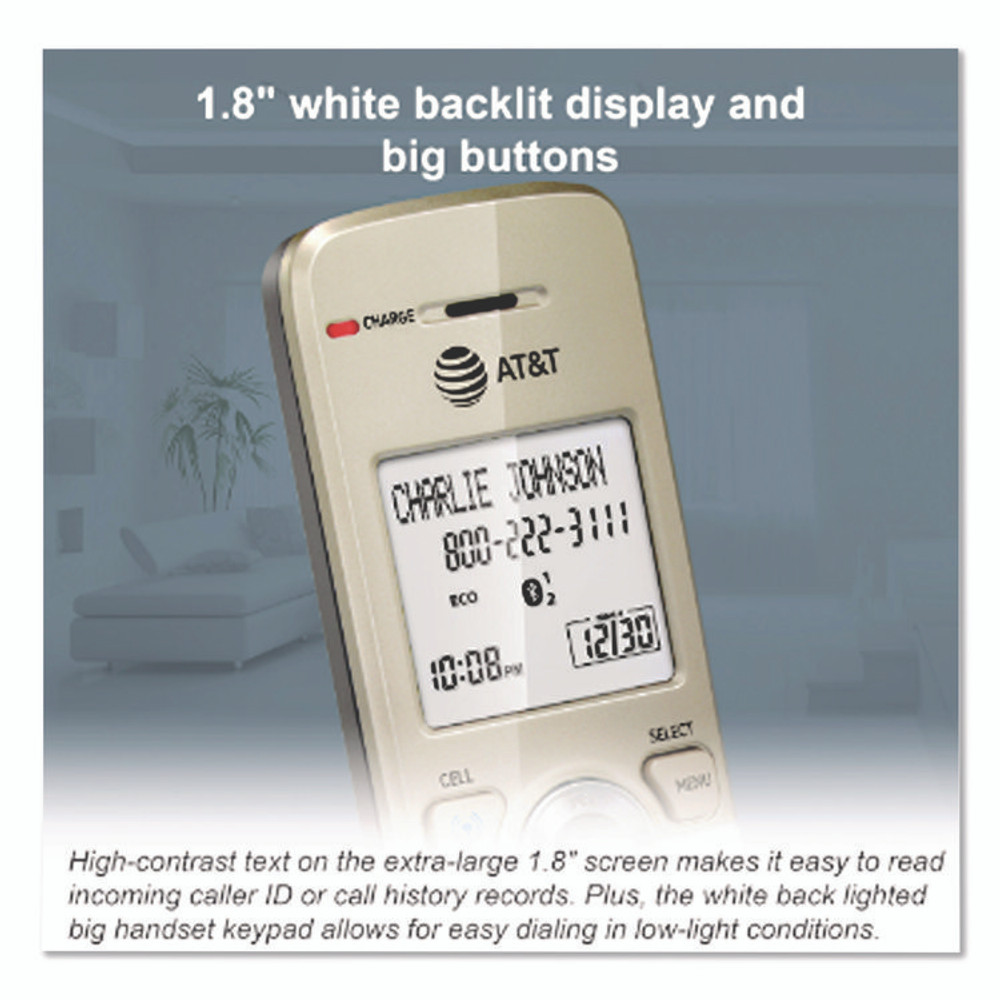 VTECH COMMUNICATIONS AT&T® DL72310 Connect to Cell DL72310 Cordless Telephone, Base and 2 Additional Handsets, White/Silver