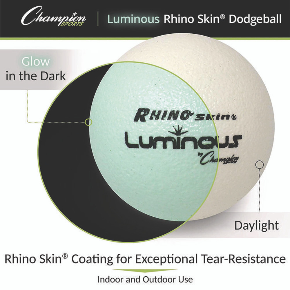 CHAMPION SPORT Sports RXLUMSET Rhino Skin Luminous Dodgeball Set, 6.3" Diameter, Luminous White/Blue, 6/Set