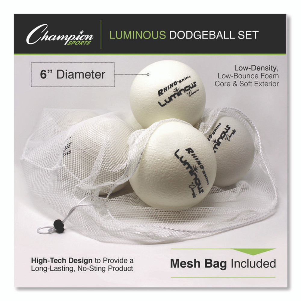 CHAMPION SPORT Sports RXLUMSET Rhino Skin Luminous Dodgeball Set, 6.3" Diameter, Luminous White/Blue, 6/Set