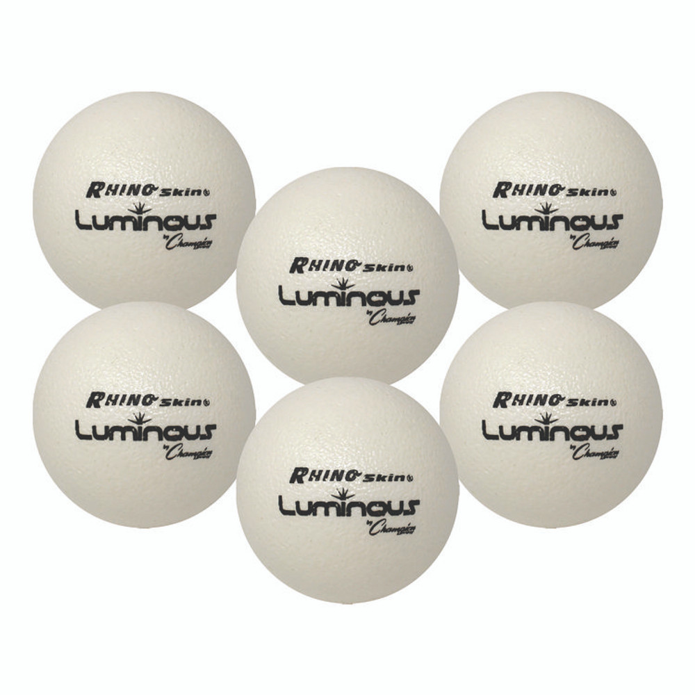 CHAMPION SPORT Sports RXLUMSET Rhino Skin Luminous Dodgeball Set, 6.3" Diameter, Luminous White/Blue, 6/Set