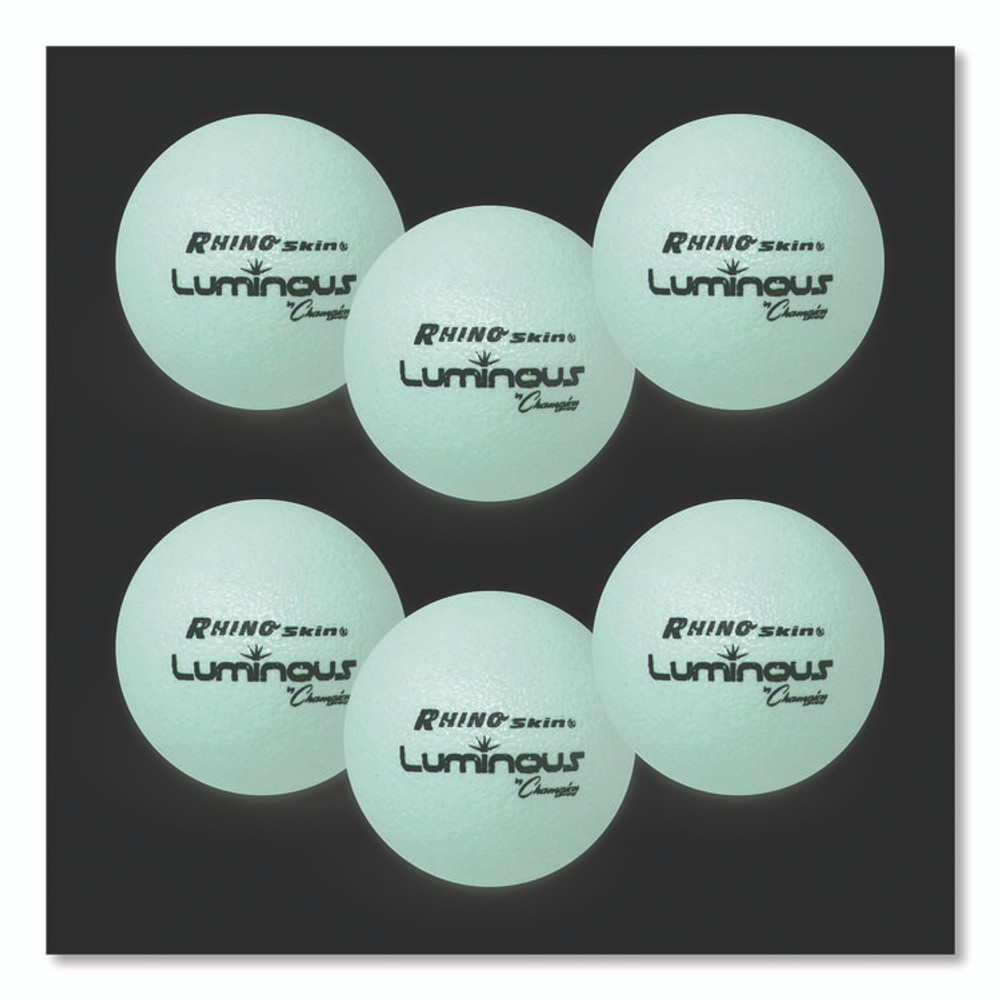 CHAMPION SPORT Sports RXLUMSET Rhino Skin Luminous Dodgeball Set, 6.3" Diameter, Luminous White/Blue, 6/Set