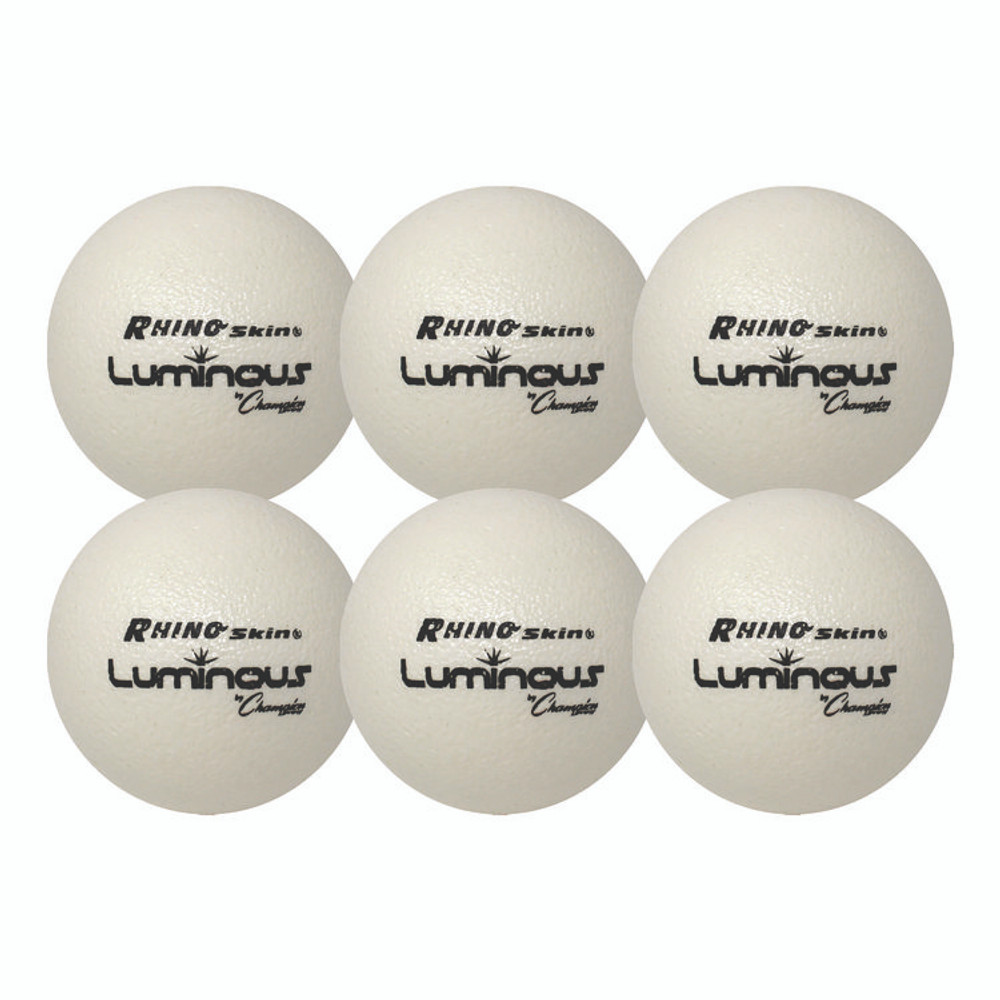 CHAMPION SPORT Sports RXLUMSET Rhino Skin Luminous Dodgeball Set, 6.3" Diameter, Luminous White/Blue, 6/Set