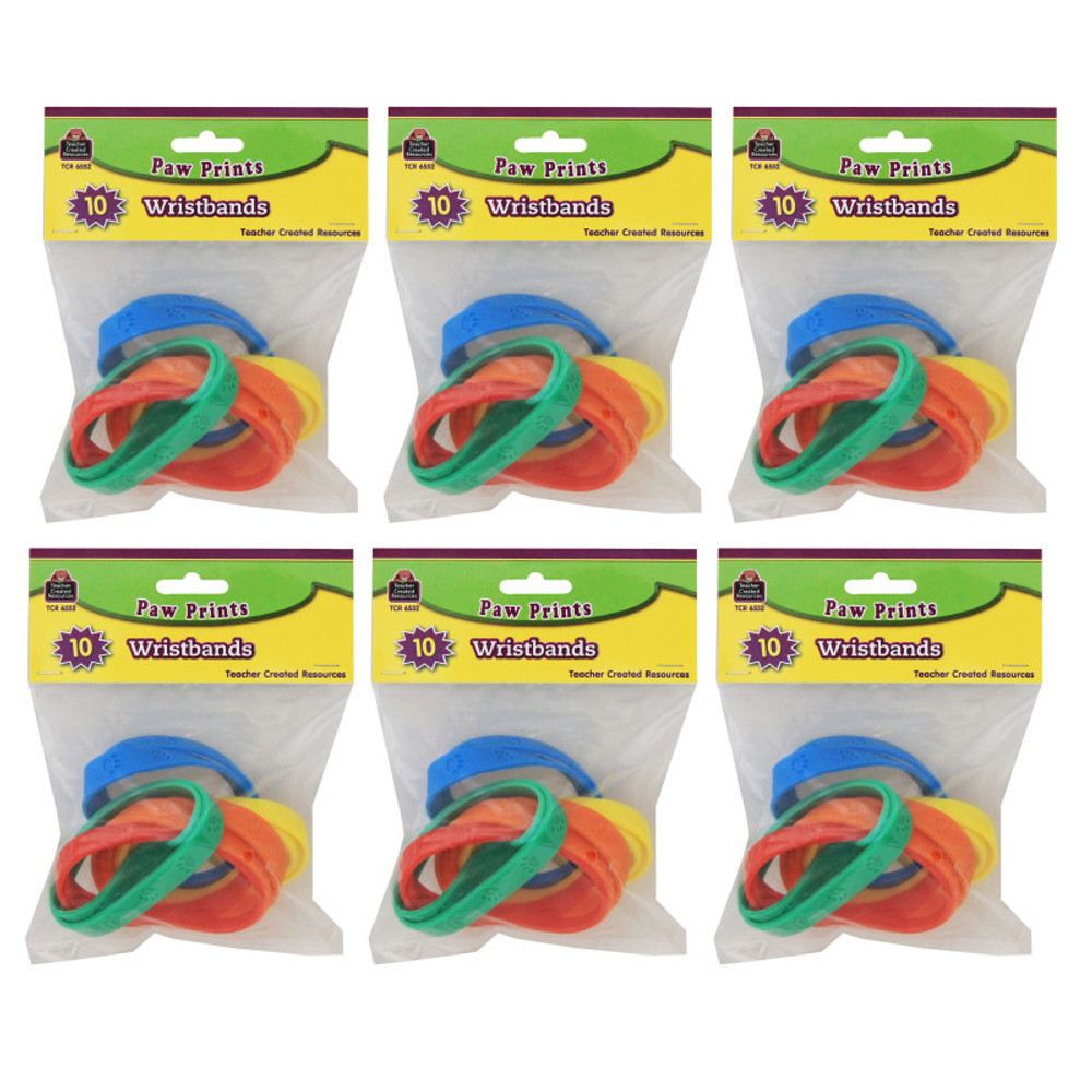 TEACHER CREATED RESOURCES Teacher Created Resources® Paw Prints Wristbands, 10 Per Pack, 6 Packs