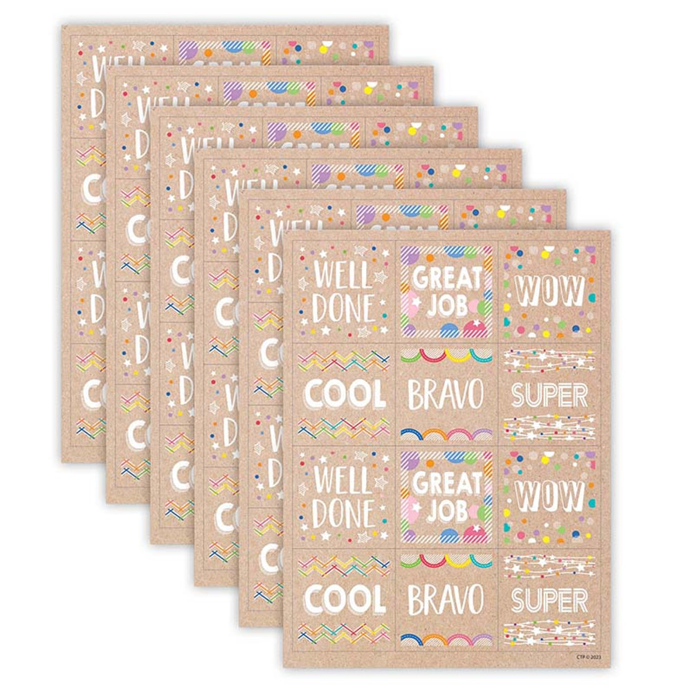 CREATIVE TEACHING PRESS Creative Teaching Press® Krafty Pop Colorful Kraft Reward Stickers, 60 Per Pack, 6 Packs