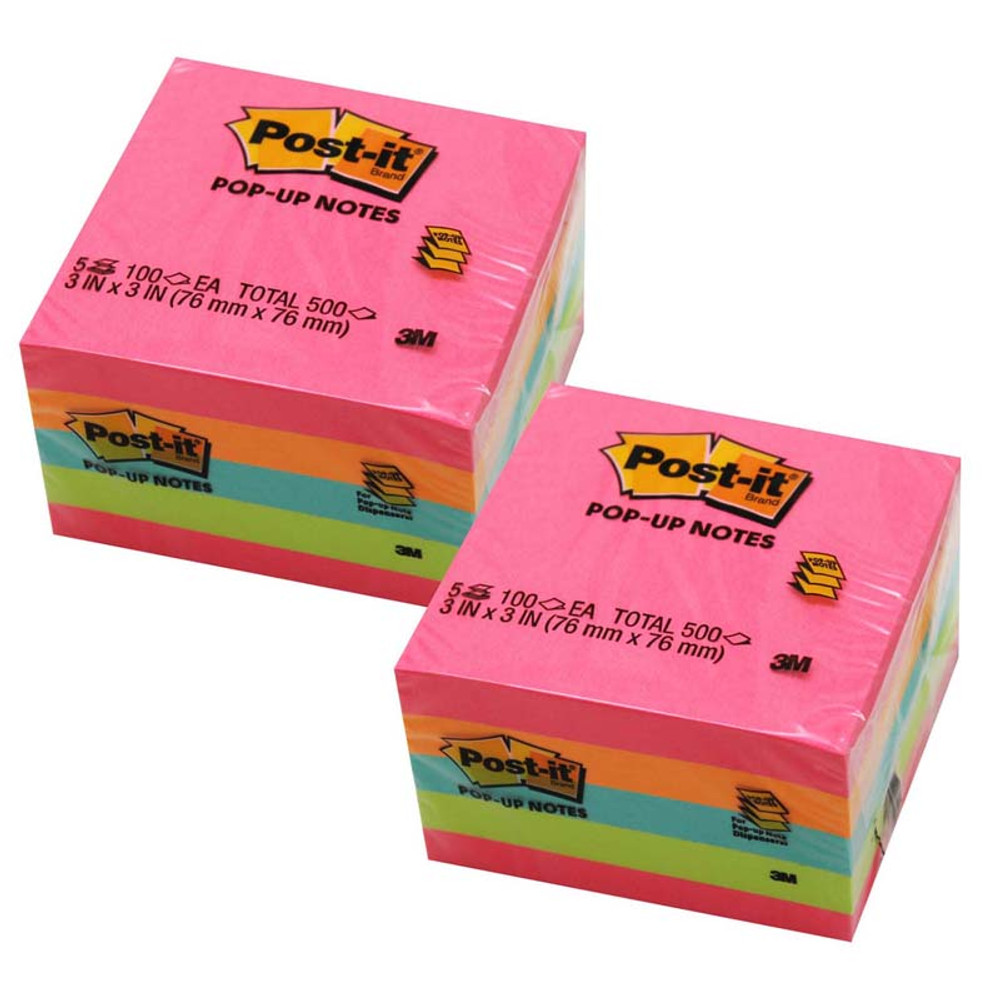 3M COMPANY Post-it® Pop-up Notes, 3" x 3", Assorted, 100 Sheets/Pad, 5 Pads/Pack, 2 Packs