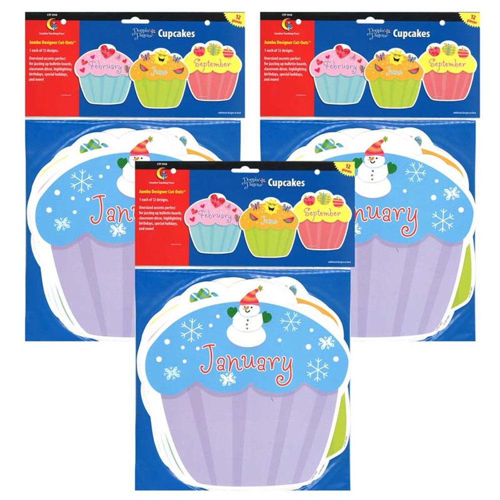 CREATIVE TEACHING PRESS Creative Teaching Press® Designer Cut-Outs, Month Cupcakes, 10", 12 Per Pack, 3 Packs