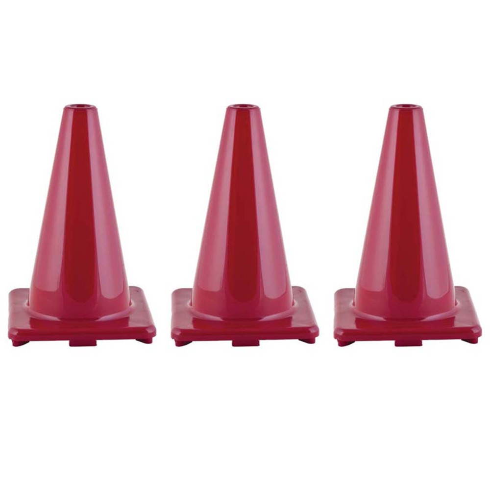 CHAMPION SPORTS Champion Sports Hi-Visibility Flexible Vinyl Cone, 12", Red, Pack of 3