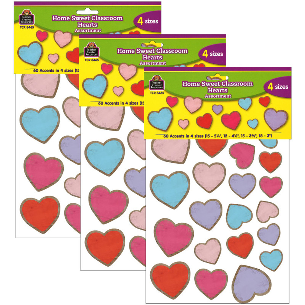 TEACHER CREATED RESOURCES Teacher Created Resources® Home Sweet Classroom Hearts Accents, Assorted Sizes, 60 Per Pack, 3 Packs