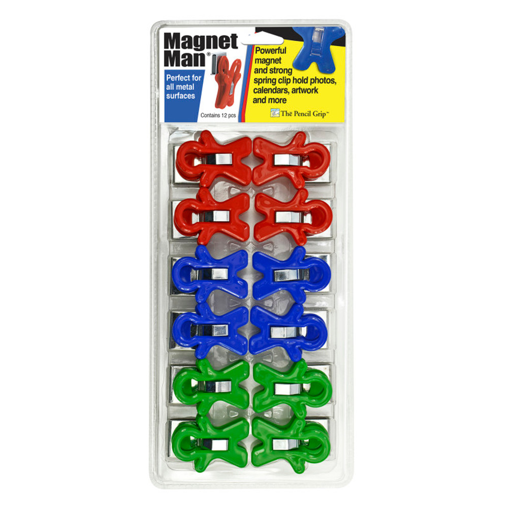 THE PENCIL GRIP The Pencil Grip™ Magnet Man Magnetic Clip, Assorted Colors, Clamshell, Pack of 12