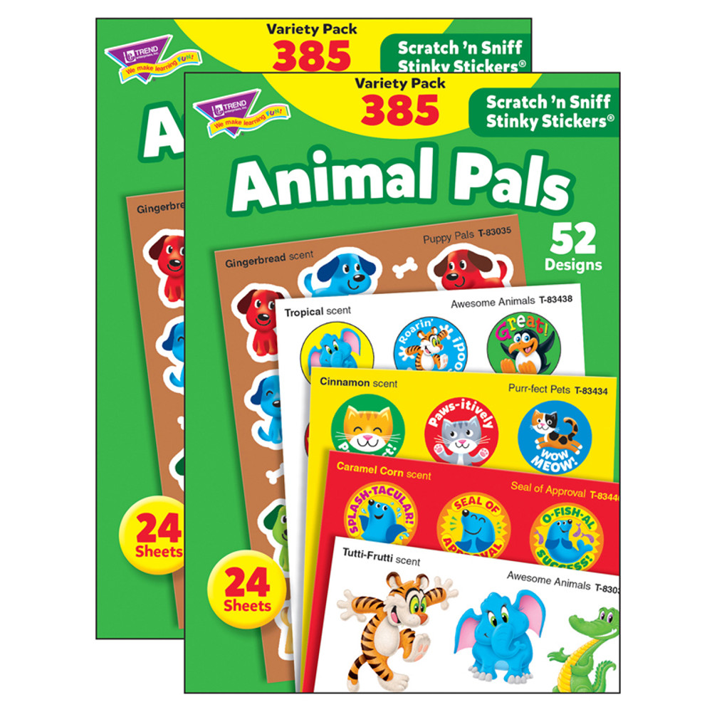 TREND ENTERPRISES INC. TREND Animal Pals Stinky Stickers® Variety Pack, 385 Per Pack, 2 Packs