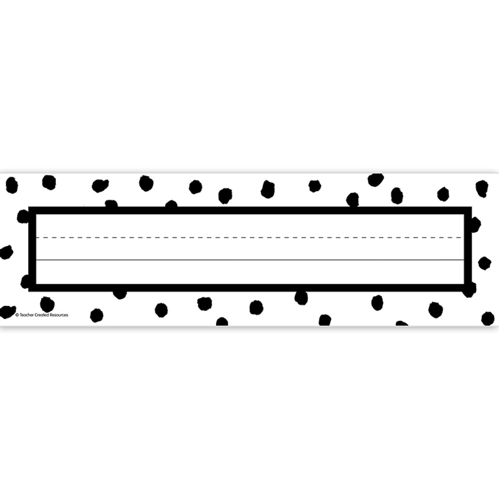 TEACHER CREATED RESOURCES Teacher Created Resources® Black Painted Dots on White Flat Name Plates, 11-1/2" x 3-1/2", Pack of 36