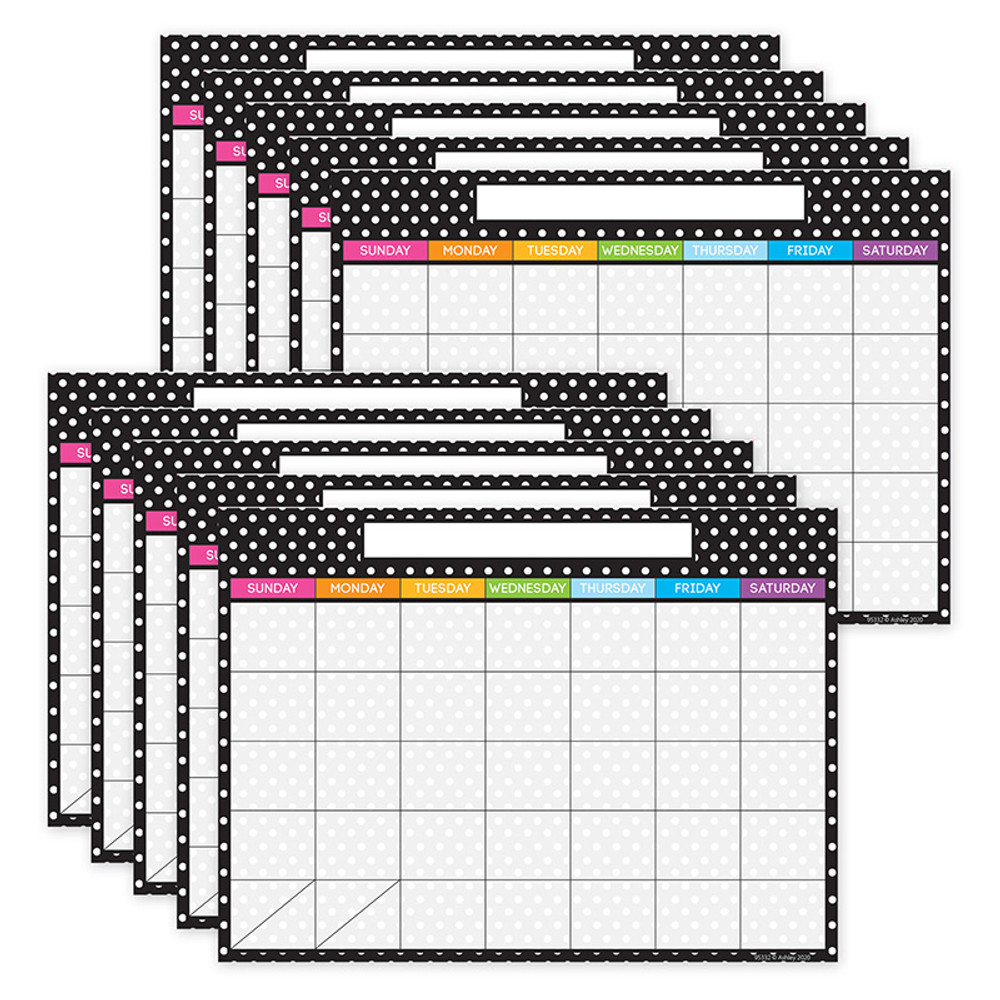 ASHLEY PRODUCTIONS Ashley Productions® Smart Poly PosterMat Pals Space Savers, 13" x 9-1/2", BW Dots Calendar, Pack of 10