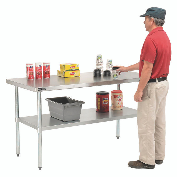 GLOBAL INDUSTRIAL 319056 Work Table with Undershelf, Rectangular, 60 x 30 x 35, Silver Top, Silver Base/Legs