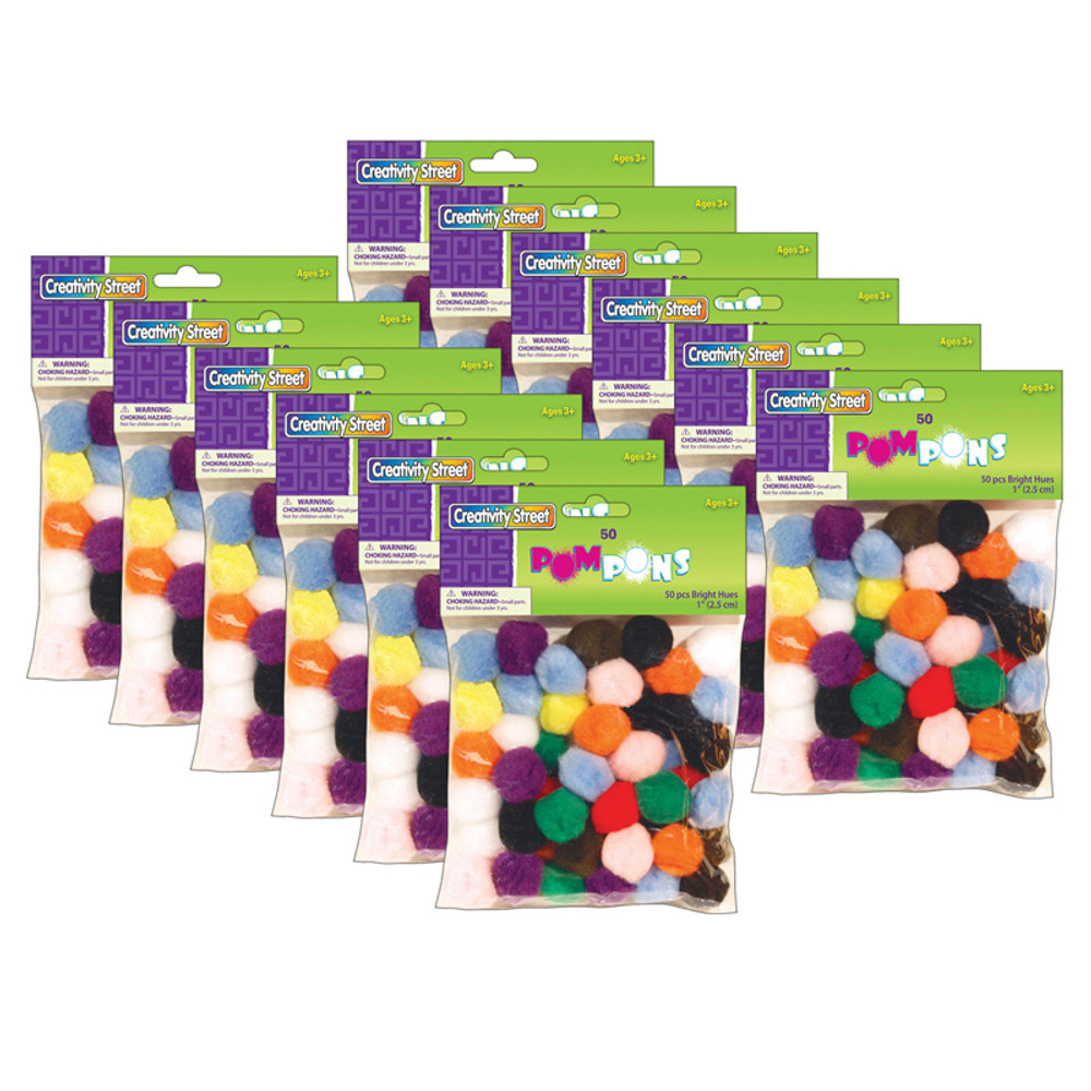 DIXON TICONDEROGA CO Creativity Street® Pom Pons, Bright Hues, 1", 50 Per Pack, 12 Packs