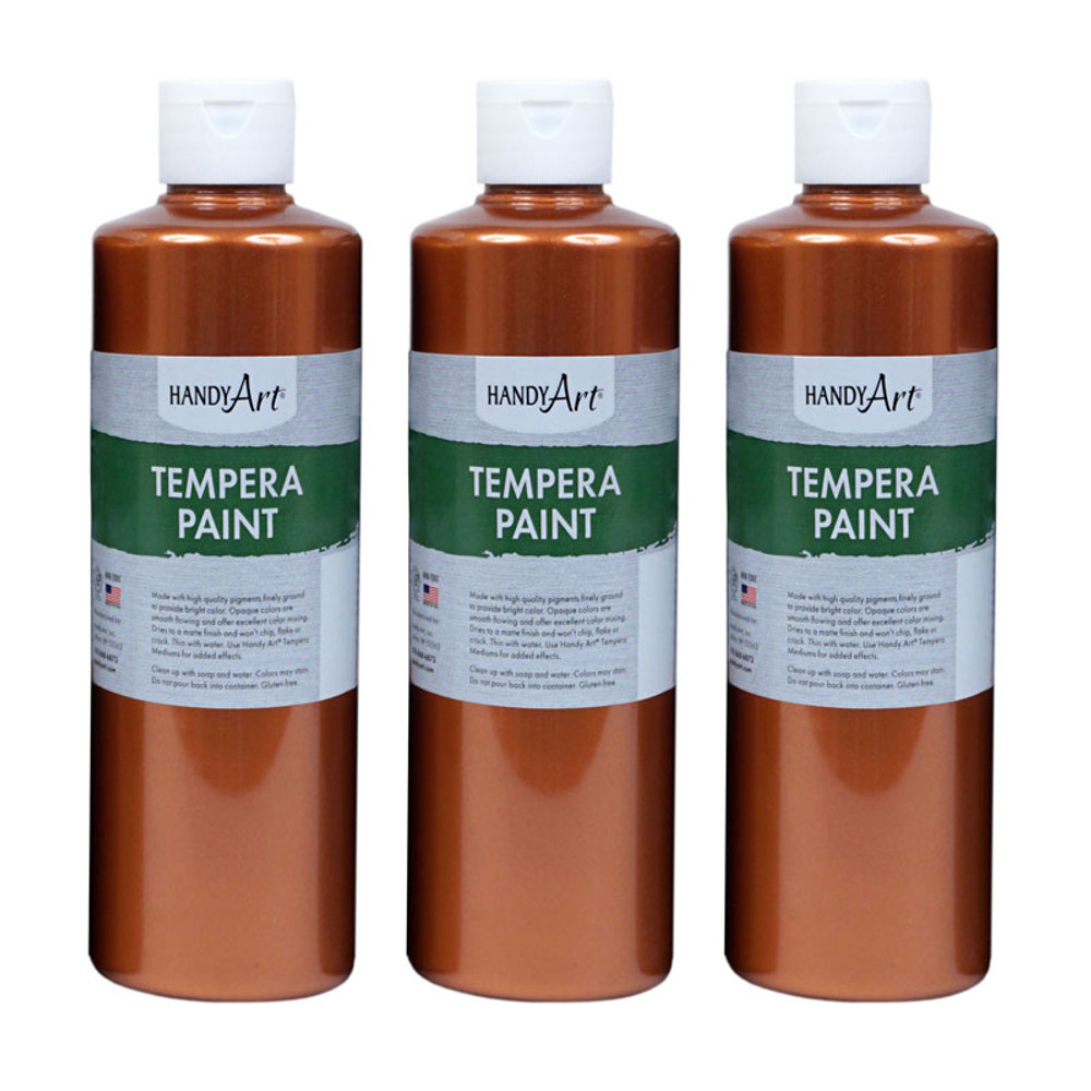 ROCK PAINT DISTRIBUTING CORP Handy Art® Metallic Tempera Paint, 16 oz., Copper, Pack of 3
