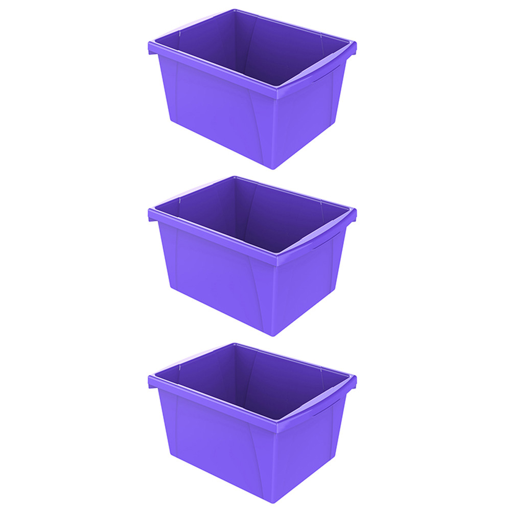 STOREX INDUSTRIES Storex 4 Gallon Classroom Storage Bin, Purple, Pack of 3