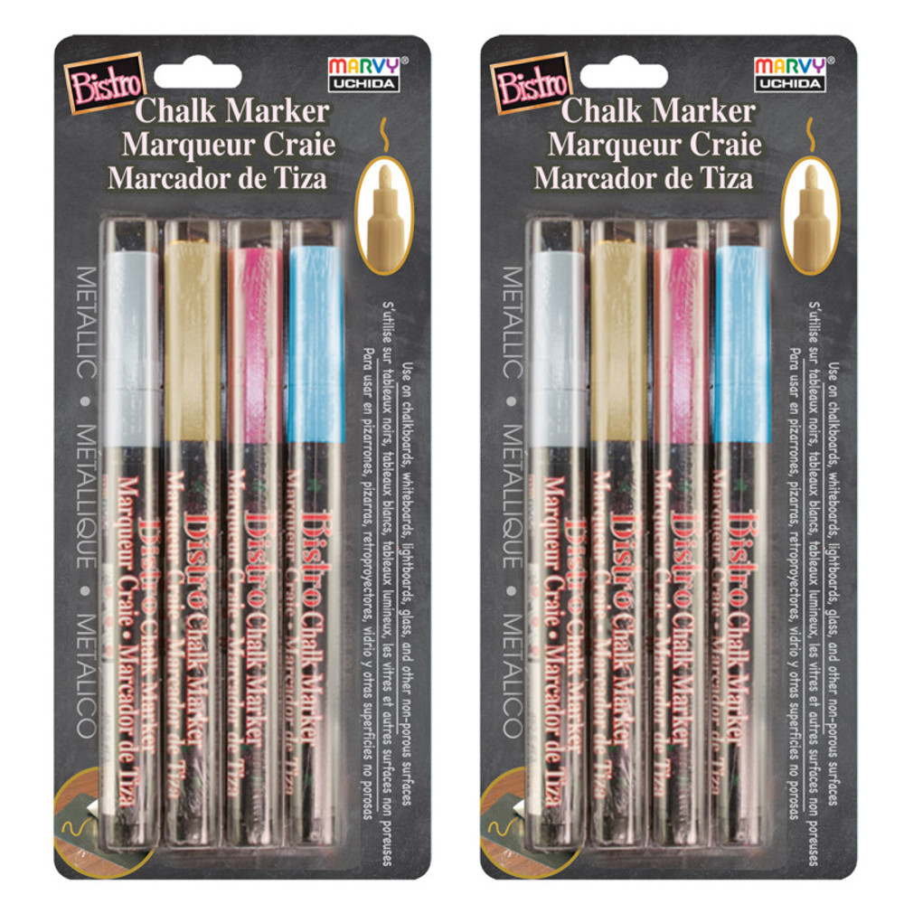 UCHIDA OF AMERICA, CORP Marvy Uchida® Bistro Chalk Marker Fine Tip Set 4M, Metallic Colors, 4 Per Pack, 2 Packs