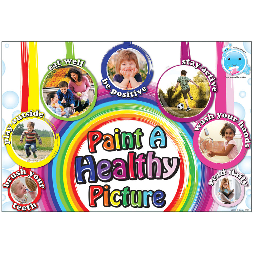 ASHLEY PRODUCTIONS Ashley Productions® Healthy Bubbles™ Smart Poly™ Chart, Paint A Healthy Picture, 13" x 19"