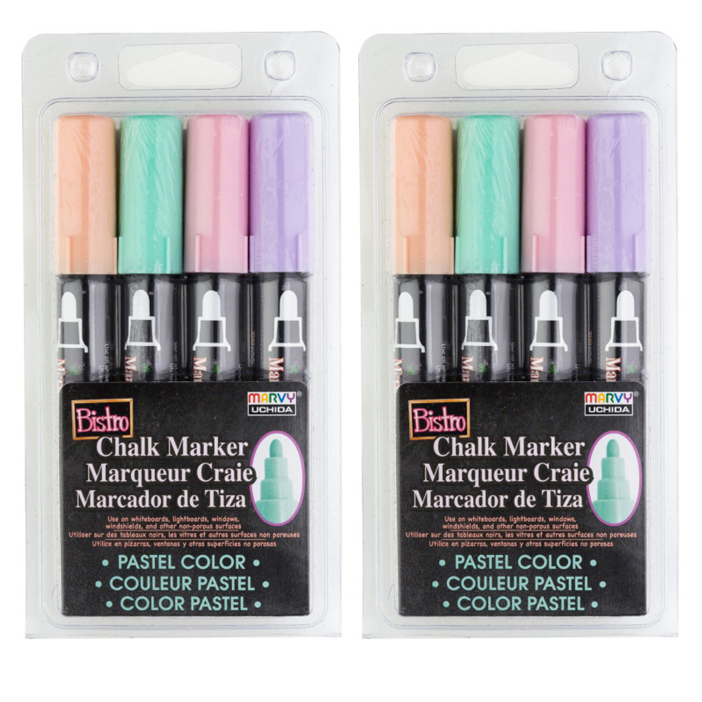 UCHIDA OF AMERICA, CORP Marvy Uchida® Bistro Chalk Markers, Broad Tip, Blush Pink, Peppermint, Pastel Peach, Pale Violet, 4 Per Pack, 2 Packs