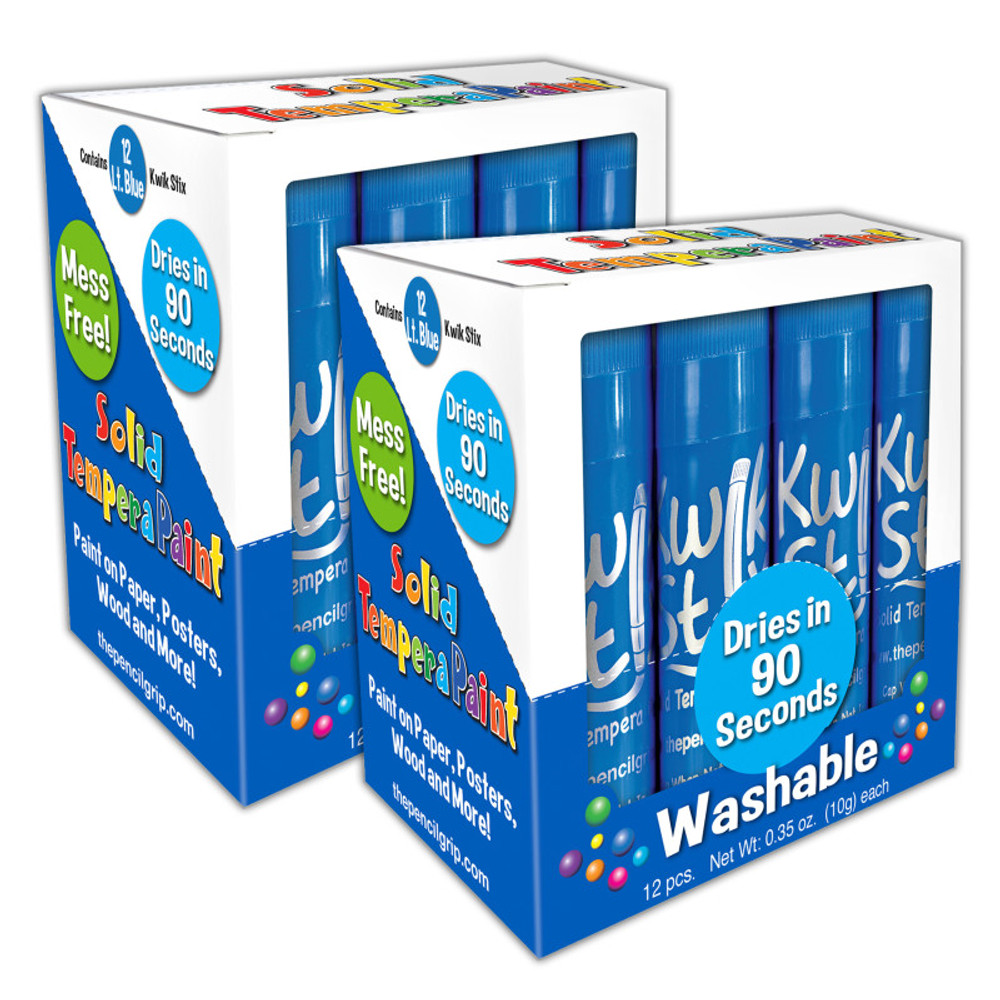 THE PENCIL GRIP Kwik Stix™ Solid Tempera Paint Sticks, Single Color Pack, Light Blue, 12 Per Pack, 2 Packs