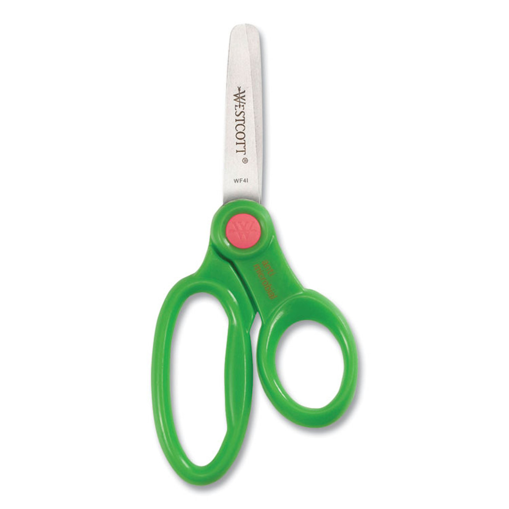 EVERSHARP PEN CO. Westcott® 14871 Kids' Scissors with Antimicrobial Protection, Rounded Tip, 5" Long, 2" Cut Length, Straight Assorted Color Handles, 12/Pack