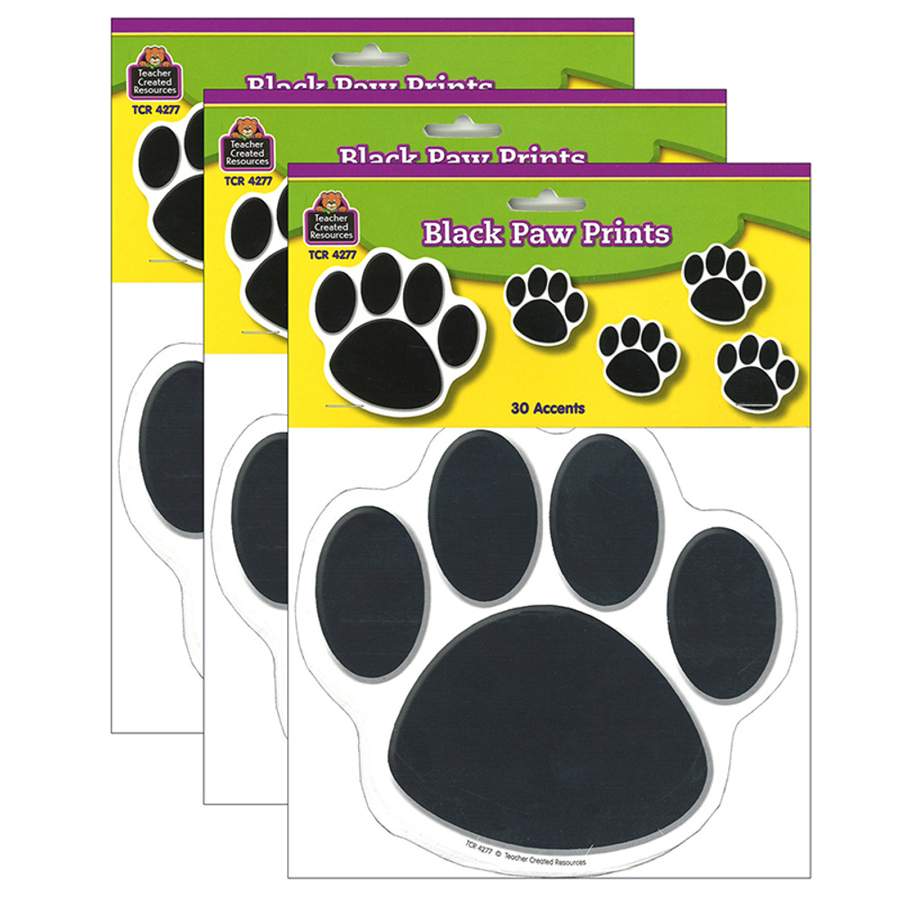 TEACHER CREATED RESOURCES Teacher Created Resources® Black Paw Prints Accents, 30 Per Pack, 3 Packs